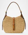 Polo Ralph Lauren Polo Id Raffia Small Shoulder Bag In Naturalcuoio