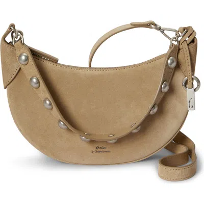 Polo Ralph Lauren Polo Id Stud Suede Crossbody Bag In Neutral