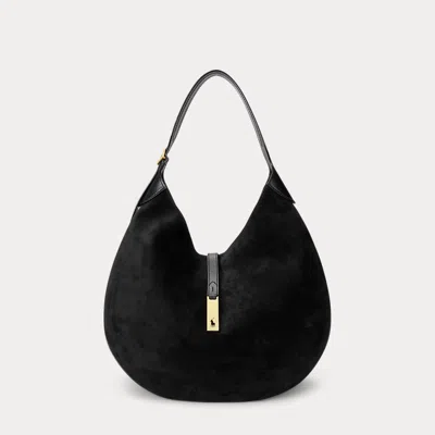 Polo Ralph Lauren Polo Id Suede Large Shoulder Bag In Black/cream