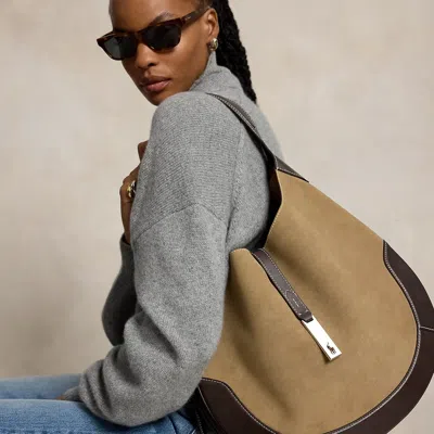 Polo Ralph Lauren Polo Id Suede Large Shoulder Bag In Clay/tobacco