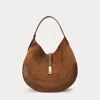 Polo Ralph Lauren Polo Id Suede Large Shoulder Bag In Cinnamon/cuoio