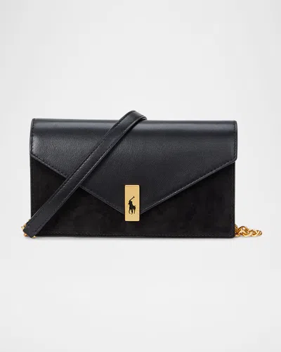 Polo Ralph Lauren Polo Id Suede-leather Chain Wallet & Bag In Black