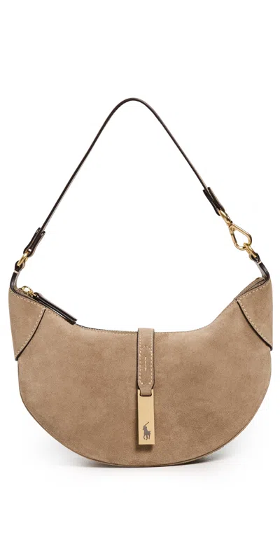 Polo Ralph Lauren Polo Id Suede Mini Shoulder Bag Clay In Brown