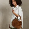 Polo Ralph Lauren Polo Id Suede Satchel In Cinnamon/cuoio