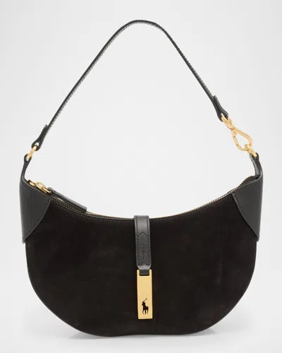 Polo Ralph Lauren Polo Id Suede Small Shoulder Bag In Black