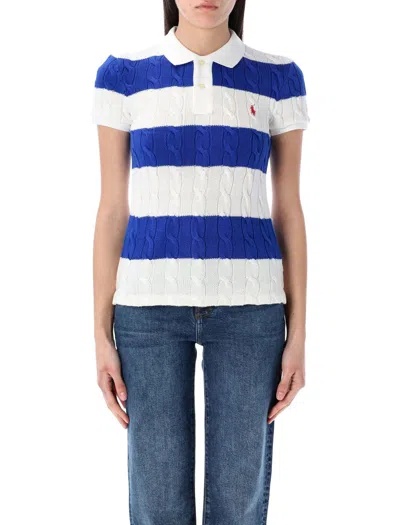 Polo Ralph Lauren White/blue Striped Cable-knit Polo In Multi