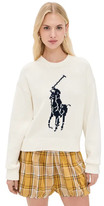Polo Ralph Lauren Womens White Big Pony Knitted Cotton Jumper Xs