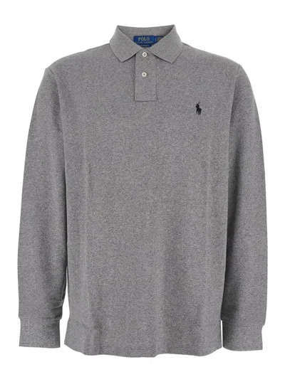 Polo Ralph Lauren Grey Polo Shirt With Pony Embroidery On The Front And Long Sleeves In Gray