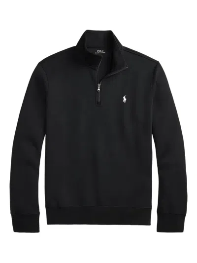 Polo Ralph Lauren Polo Mockneck Quarter-zip Sweater With Embroidered Pony In Black