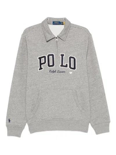 Polo Ralph Lauren Polo-neck Kangaroo-pocket Sweatshirt In Gray