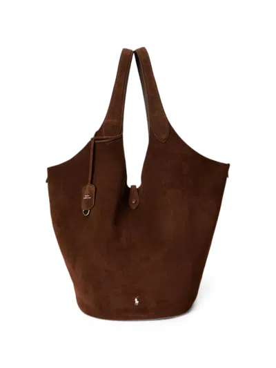 Polo Ralph Lauren Polo Play Calf Suede Tote Bag In Brown