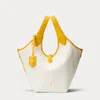Polo Ralph Lauren Polo Play Medium Textured Leather-trimmed Cotton-canvas Tote In Paper/canary