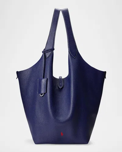 Polo Ralph Lauren Polo Play Large Leather Tote Bag In Ink