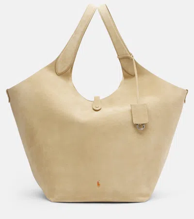 Polo Ralph Lauren Polo Play Large Suede Tote Bag In Sand