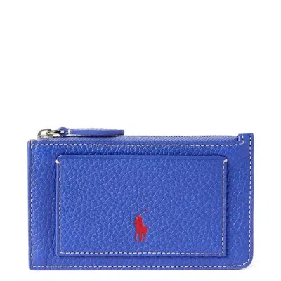 Polo Ralph Lauren 'polo Play' Leather Zip Card Case In Blue