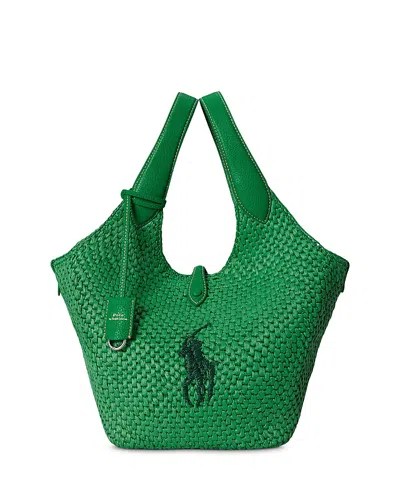 Polo Ralph Lauren Polo Play Medium Faux Raffia Tote Bag In Blue