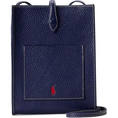 Polo Ralph Lauren Polo Play Pebble Leather Phone Crossbody Bag In Blue