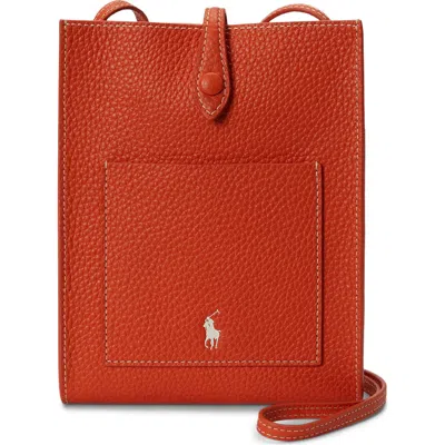 Polo Ralph Lauren Polo Play Pebble Leather Phone Crossbody Bag In Orange