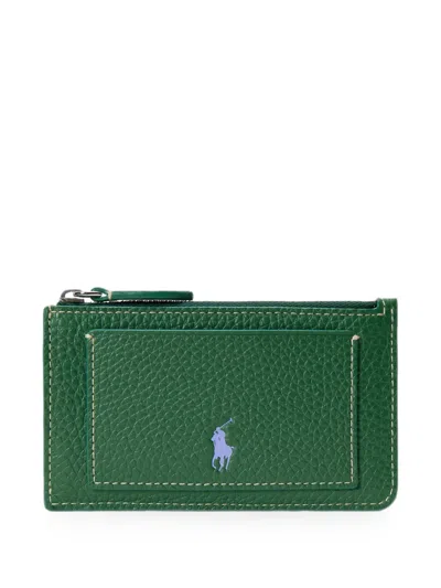 Polo Ralph Lauren Polo Play Pebbled Calf Leather Card Case In Green