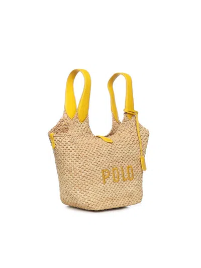 Polo Ralph Lauren Polo Play Raffia And Leather Tote Bag In Yellow