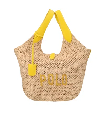 Polo Ralph Lauren Polo Play Raffia And Leather Tote Bag In Yellow