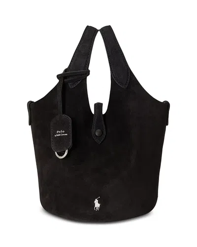 Polo Ralph Lauren Polo Play Small Suede Tote Bag In Black