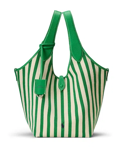 Polo Ralph Lauren Medium Striped Polo Play Tote Bag In Green