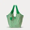 Polo Ralph Lauren Medium Striped Polo Play Tote Bag In Parrot/white