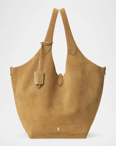 Polo Ralph Lauren Large Polo Play Suede Tote Bag In Neutral