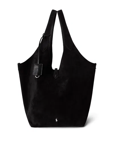Polo Ralph Lauren Polo Play Suede Large Tote In Black