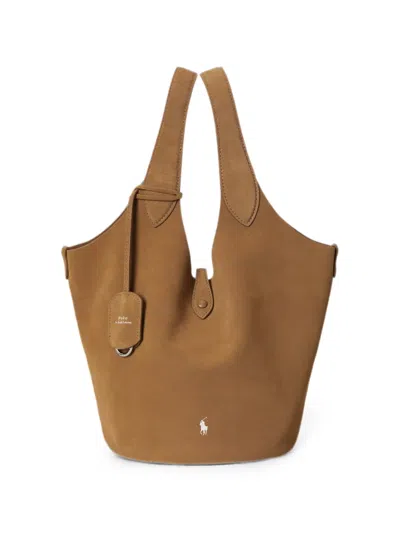 Polo Ralph Lauren Polo Play Large Suede Tote Bag In Brown