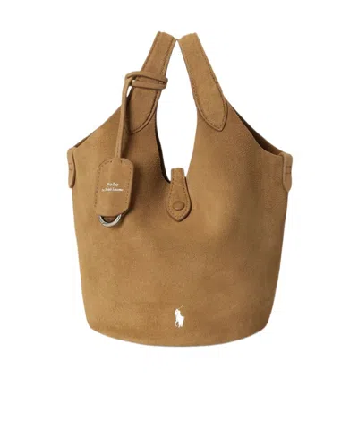 Polo Ralph Lauren Polo Play Suede Small Tote  Crossbody In Brown