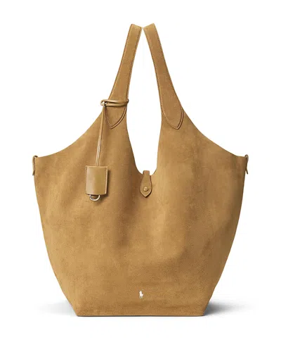 Polo Ralph Lauren Large Polo Play Suede Tote Bag In Neutral