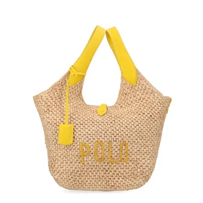 Polo Ralph Lauren Polo Play Raffia And Leather Tote Bag In Yellow
