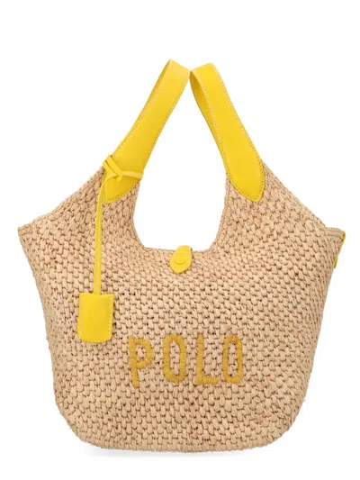 Polo Ralph Lauren Polo Play Woven Raffia Tote Bag In Brown