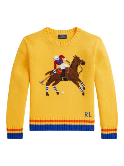 Polo Ralph Lauren Kids' Polo Player Intarsia-knit Sweater In Yellow