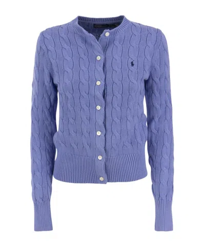 Polo Ralph Lauren Cable Knit Cotton Crew Neck Cardigan In New Litchfield Blue