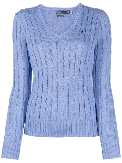 Polo Ralph Lauren Cable-knit Wool-cashmere V-neck Sweater In Green