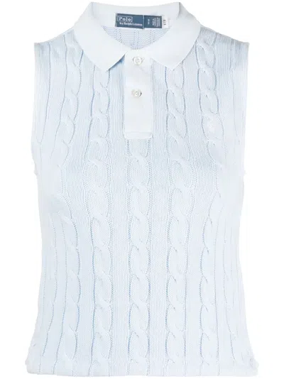 Polo Ralph Lauren Knitted Sleeveless Polo Shirt In Blue