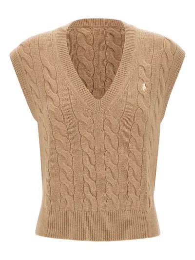 Polo Ralph Lauren Polo Pony Cable-knit Vest In Brown