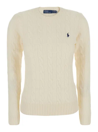 Polo Ralph Lauren Polo Pony Cable-knit Wool-cashmere Crewneck Sweater For Women In Neutral