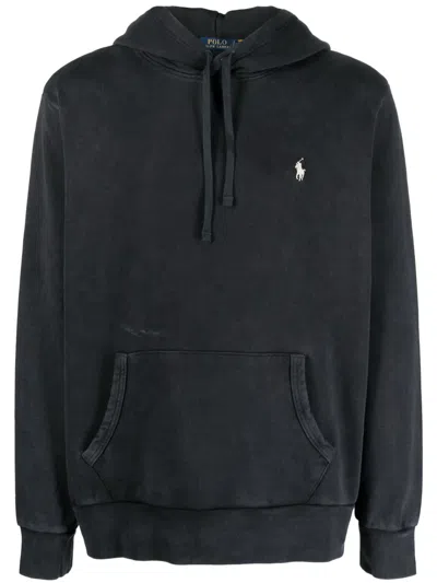 Polo Ralph Lauren Hooded Sweatshirt With Embroidered Pony In Black