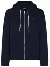Polo Ralph Lauren Zip-up Hoodie With Drawstring Hood And Kangaroo Pockets In Blue