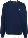 Polo Ralph Lauren Navy Blue Loopback Cotton Crewneck Sweatshirt In Blue