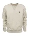 Polo Ralph Lauren Fleeced-cotton Blend Crew-neck Sweatshirt With Embroidery In Nude