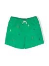 Polo Ralph Lauren Boy's Embroidered Pony Traveler Swim Trunks In Green
