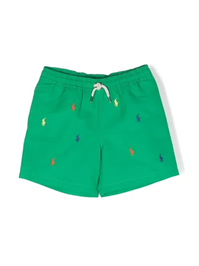 Polo Ralph Lauren Kids' Boy's Embroidered Pony Traveler Swim Trunks In Preppy Green