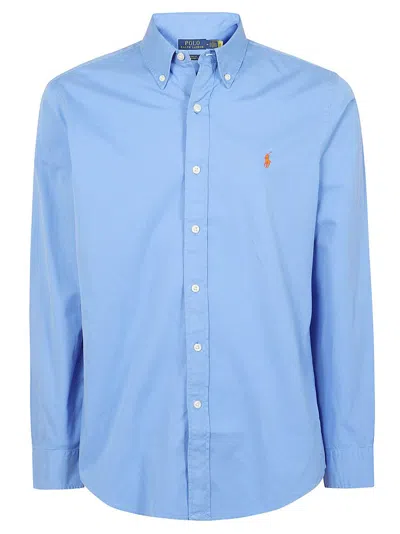 Polo Ralph Lauren Polo Pony Embroidered Buttoned Shirt In Blue