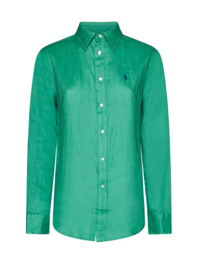 Polo Ralph Lauren Polo Pony Embroidered Buttoned Shirt In Green