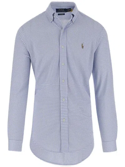 Polo Ralph Lauren Polo Pony Embroidered Checked Buttoned Shirt In Blue